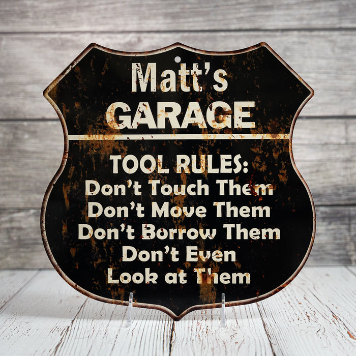 Personalized Garage Tool Rules Man Cave Mechanic Your Name Metal Sign 211110003001