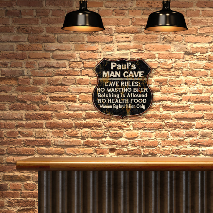 Personalized Man Cave Rules Shield Metal Sign Gift 211110007001