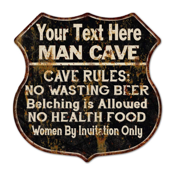 Personalized Man Cave Rules Shield Metal Sign Gift 211110007001