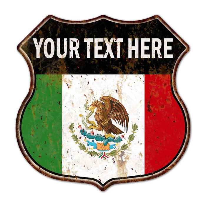 Personalized Mexican Flag Shield Metal Sign Mexico 211110008001