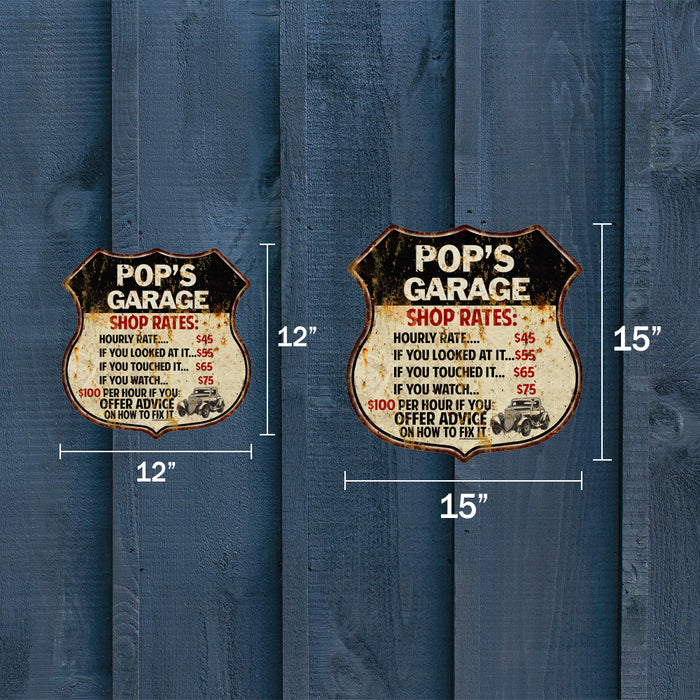 Personalized Garage Shop Rates Gift Shield Metal Sign 211110019001