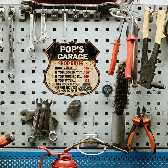 Personalized Garage Shop Rates Gift Shield Metal Sign 211110019001