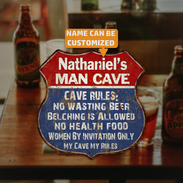 Personalized Man Cave Rules Shield Metal Sign Gift 211110023001