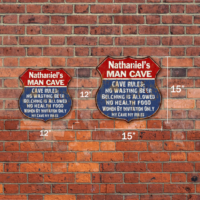 Personalized Man Cave Rules Shield Metal Sign Gift 211110023001