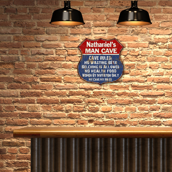 Personalized Man Cave Rules Shield Metal Sign Gift 211110023001