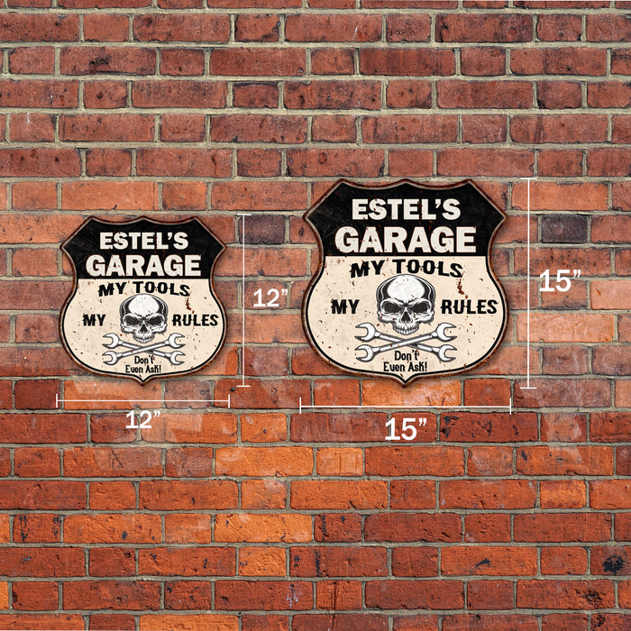 Personalized Garage My Tools My Rules Skull 12x12 Metal Sign 211110025001