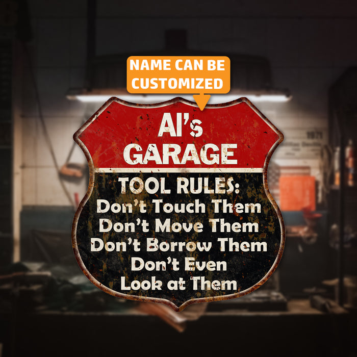 Your Name Garage Tool Rules Personalized Gift Gifts for Dad Auto Mechanic Man Cave Custom Metal Sign Red Sign 211110027001