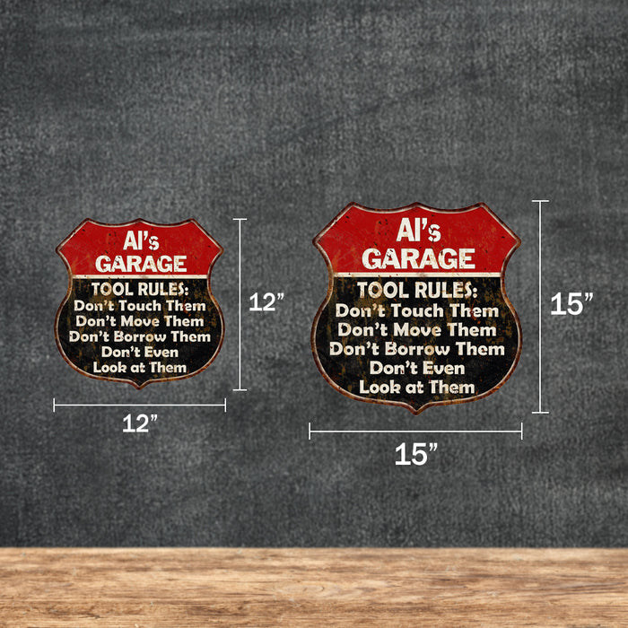 Your Name Garage Tool Rules Personalized Gift Gifts for Dad Auto Mechanic Man Cave Custom Metal Sign Red Sign 211110027001