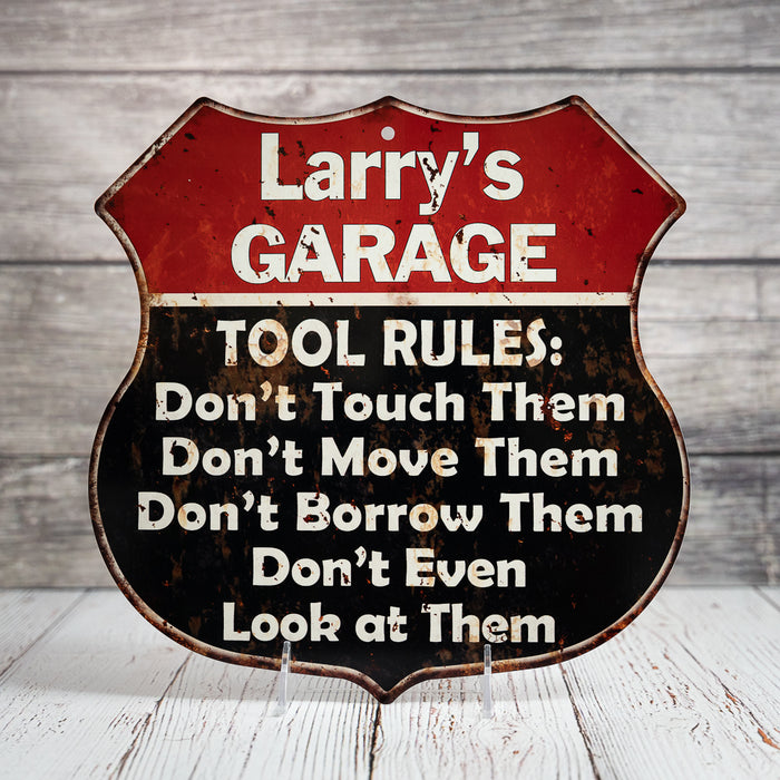 Your Name Garage Tool Rules Personalized Gift Gifts for Dad Auto Mechanic Man Cave Custom Metal Sign Red Sign 211110027001