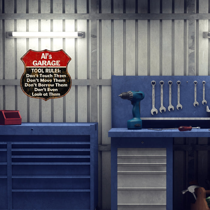 Your Name Garage Tool Rules Personalized Gift Gifts for Dad Auto Mechanic Man Cave Custom Metal Sign Red Sign 211110027001