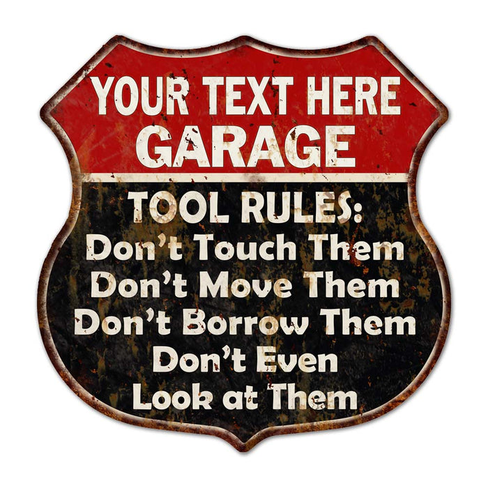 Your Name Garage Tool Rules Personalized Gift Gifts for Dad Auto Mechanic Man Cave Custom Metal Sign Red Sign 211110027001