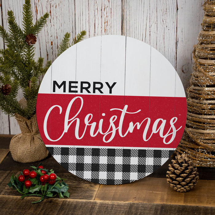 Merry Christmas Sign Red Checkered Door Hanger B3-00140006007