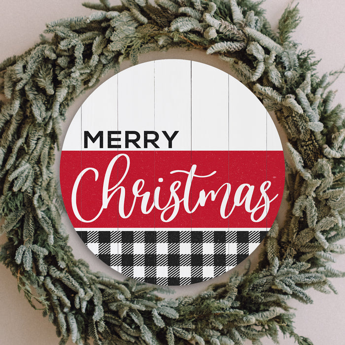 Merry Christmas Sign Red Checkered Door Hanger B3-00140006007