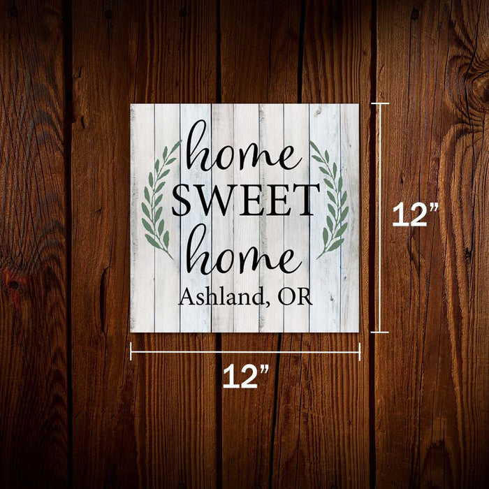 Home Sweet Home Custom Location Farmhouse Style White Wood Sign Wall Decor Gift