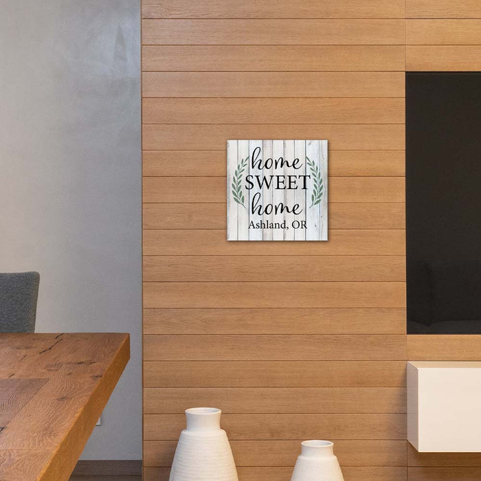 Home Sweet Home Custom Location Farmhouse Style White Wood Sign Wall Decor Gift