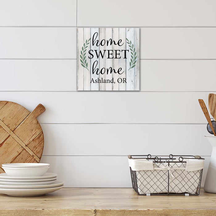 Home Sweet Home Custom Location Farmhouse Style White Wood Sign Wall Decor Gift
