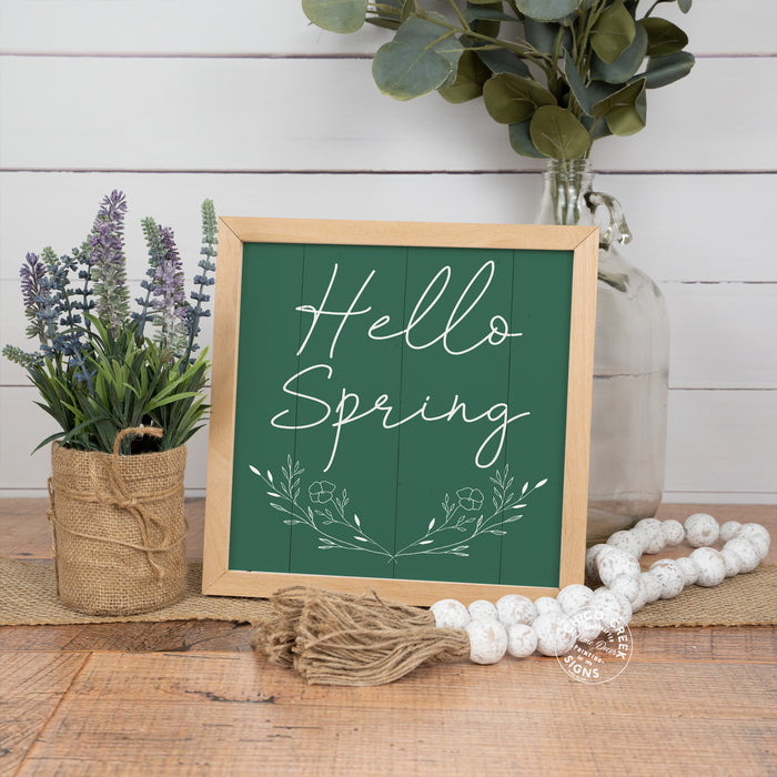 Hello Spring Wood Sign Framed