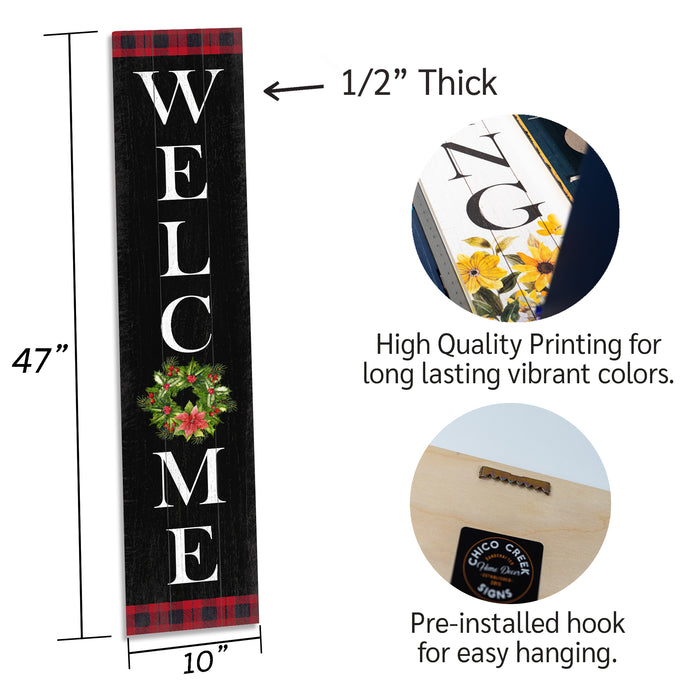 Welcome Wreath Black Holiday Christmas Porch Sign P1-10480001020