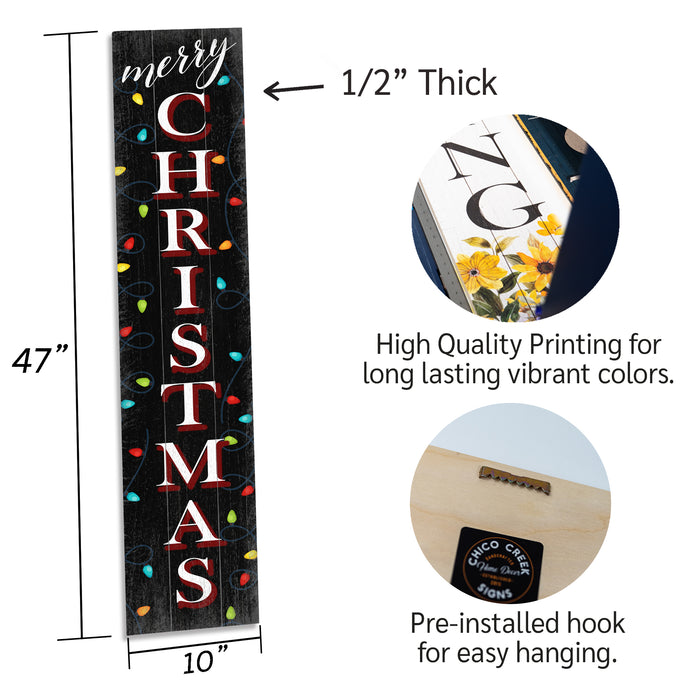 Merry Christmas Lights Black Holiday Christmas Porch Sign P1-10480001021