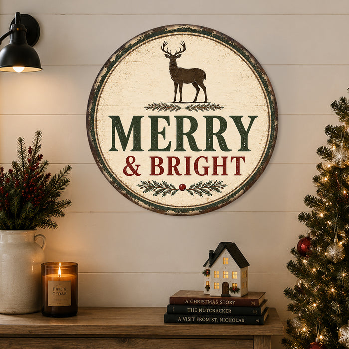 Merry and Bright Metal Sign — Wall Decor Made in USA