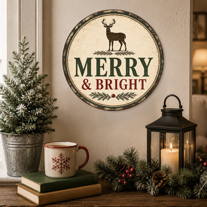 Merry and Bright Metal Sign — Wall Decor Made in USA
