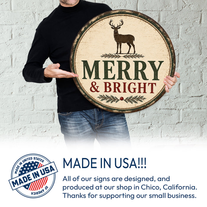 Merry and Bright Metal Sign — Wall Decor Made in USA