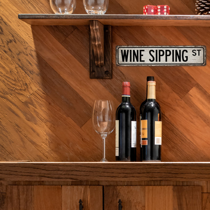 Wine Sipping Street Sign Wine Tasting Home Bar Sign Wine Bottle Decor Cellar Sommelier 104180021019