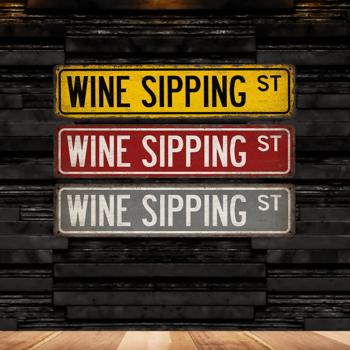 Wine Sipping Street Sign Wine Tasting Home Bar Sign Wine Bottle Decor Cellar Sommelier 104180021019