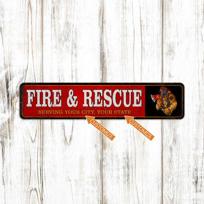 Personalized Fire & Rescue Sign Fire Station Decor Firemen 104182002069
