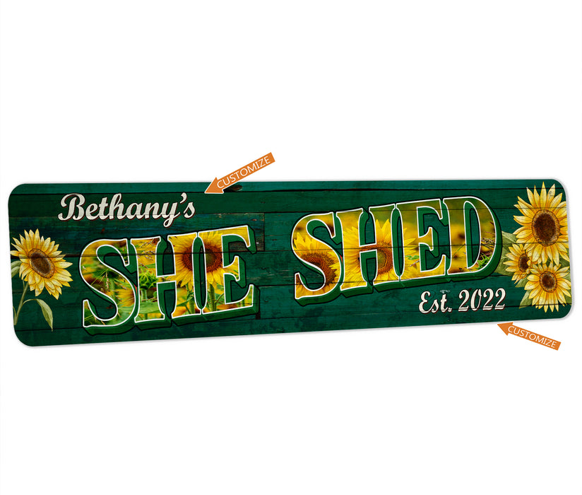 Custom She Shed Sign Sunflower Green