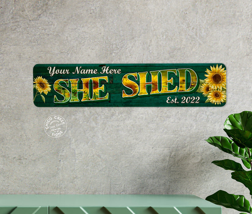 Custom She Shed Sign Sunflower Green