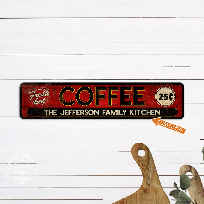 Personalized Hot Coffee Sign Kitchen Office Coffee Shop 104182002081