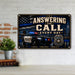 Answering the Call Courage Commitment Community metal sign with vintage thin blue line / police style — Answering the Call