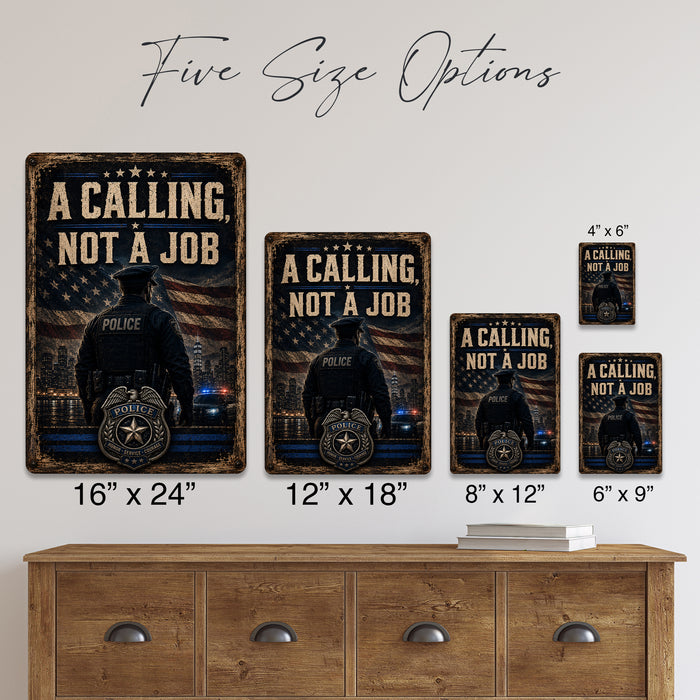 A Calling Not a Job Police Officer metal sign with vintage thin blue line / police style — A Calling Not a Job Police Officer