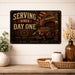 Serving Since Day One Firefighter Brotherhood metal sign with vintage thin red line / firefighter style — Serving Since Day
