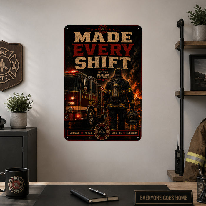Made Every Shift Firefighter metal sign with vintage thin red line / firefighter style — Made Every Shift Firefighter