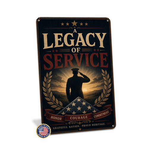 A Legacy of Service Honor Courage Commitment Military metal sign with vintage patriotic / military style — A Legacy of