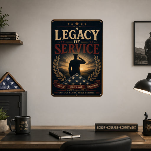 A Legacy of Service Honor Courage Commitment Military metal sign with vintage patriotic / military style — A Legacy of