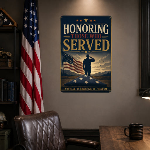 Honoring Those Who Served metal sign with vintage patriotic / military style — Honoring Those Who Served