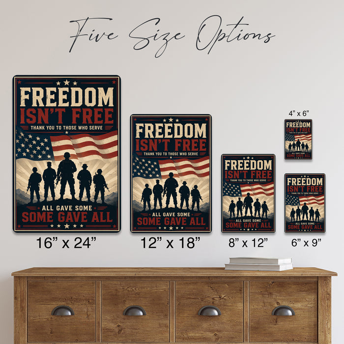 Freedom Isn't Free Thank You to Those Who Serve metal sign with vintage patriotic / military style — Freedom Isn't Free