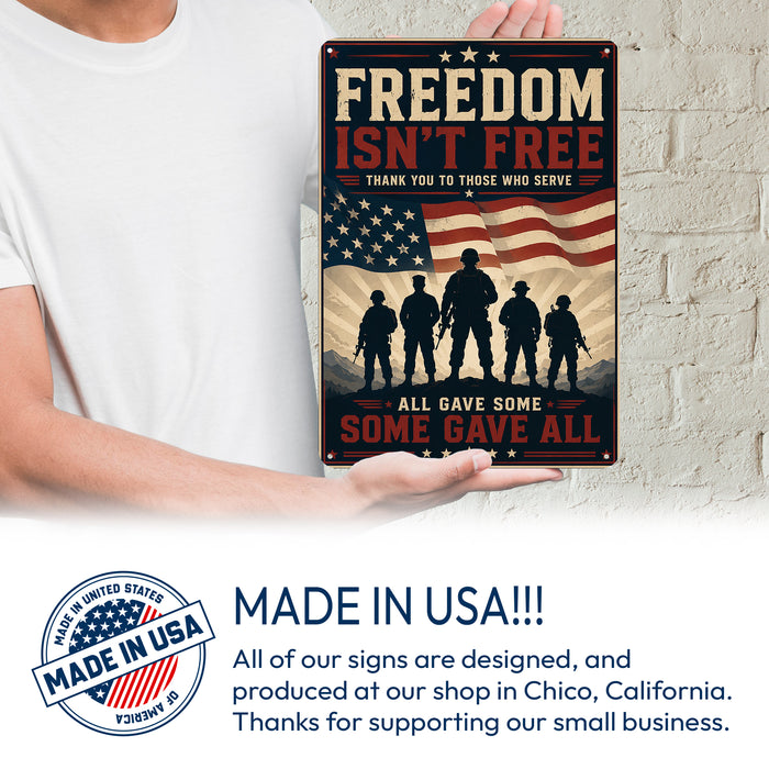 Freedom Isn't Free Thank You to Those Who Serve metal sign with vintage patriotic / military style — Freedom Isn't Free
