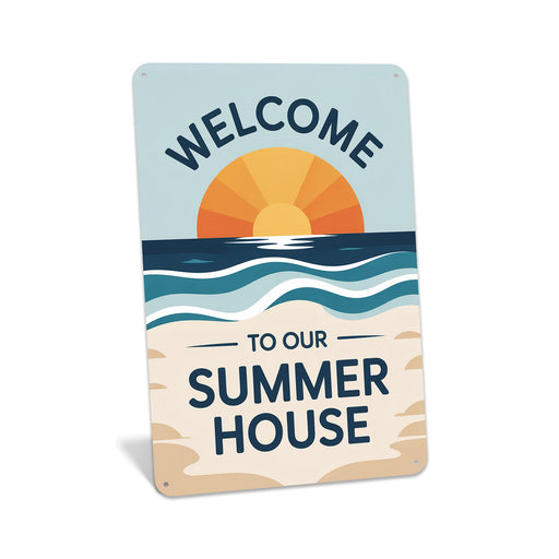 Welcome to Our Summer House metal sign with vintage welcome scene — Welcome to Our Summer House