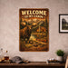 Welcome to My Cabin Moose Mountain metal sign with vintage welcome scene — Welcome to My Cabin Moose Mountain
