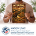 Welcome to My Cabin Moose Mountain metal sign with vintage welcome scene — Welcome to My Cabin Moose Mountain