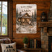 Welcome to Our Cabin Cozy Winter metal sign with vintage welcome scene — Welcome to Our Cabin Cozy Winter
