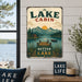 Lake Cabin Life Is Better at the Lake metal sign with vintage welcome scene — Lake Cabin Life Is Better at the Lake
