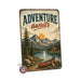 Adventure Awaits Cabin Poster metal sign with vintage welcome scene — Adventure Awaits Cabin Poster