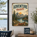 Adventure Awaits Cabin Poster metal sign with vintage welcome scene — Adventure Awaits Cabin Poster