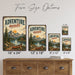 Adventure Awaits Cabin Poster metal sign with vintage welcome scene — Adventure Awaits Cabin Poster