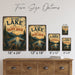 At the Lake Every Hour Is Happy Hour metal sign with vintage welcome scene — At the Lake Every Hour Is Happy Hour